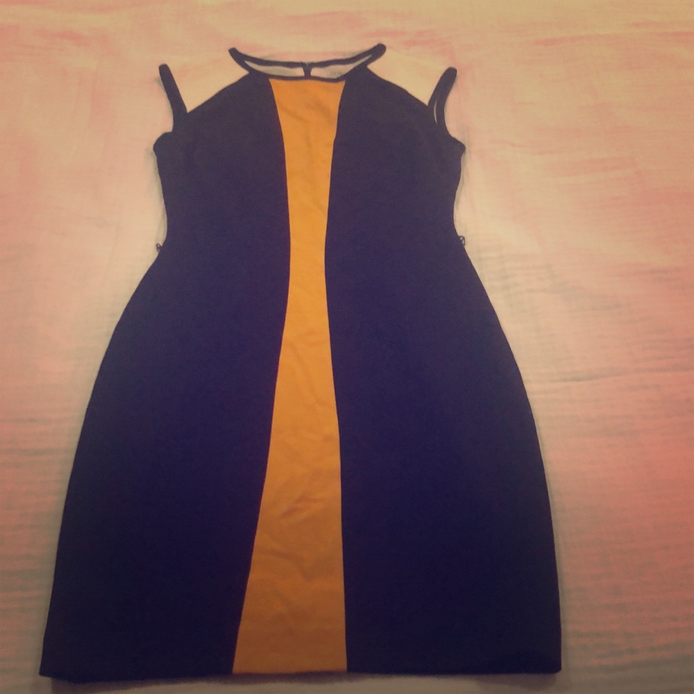 Black and mustard fitted Cache dress